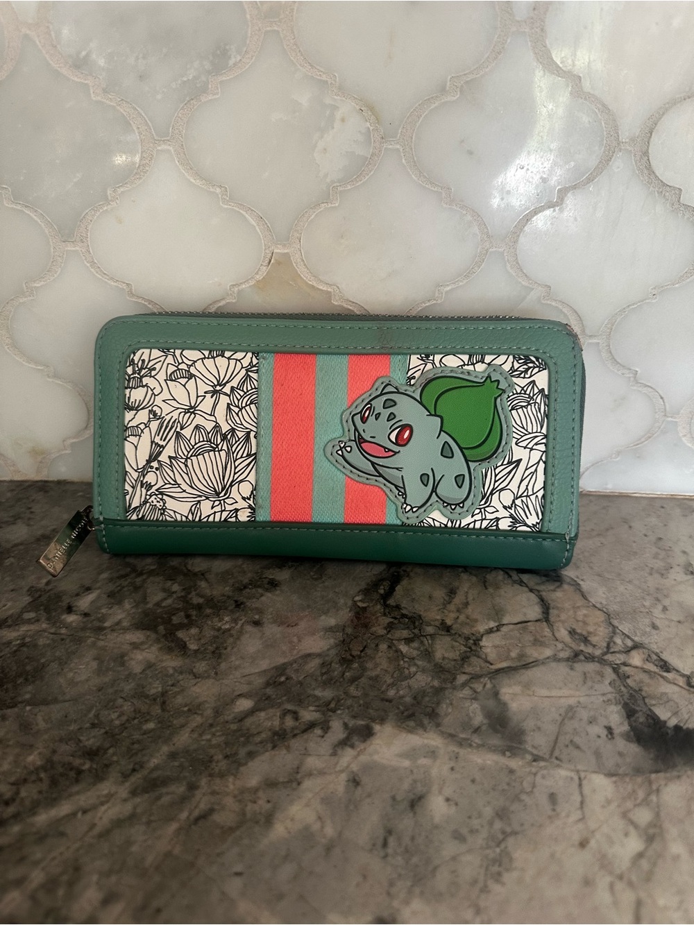 Pokemon Wallet Teal Pink Coral Green Stripe Floral - Picture 2 of 14